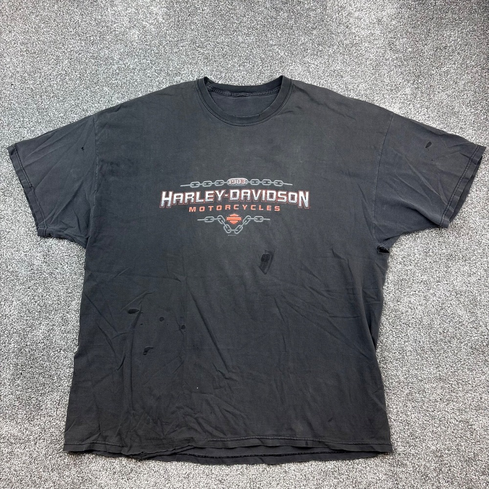 Vintage Harley Davidson Shirt‎ Mens 2XL Faded Black Iron Chain Biker Motorcycle